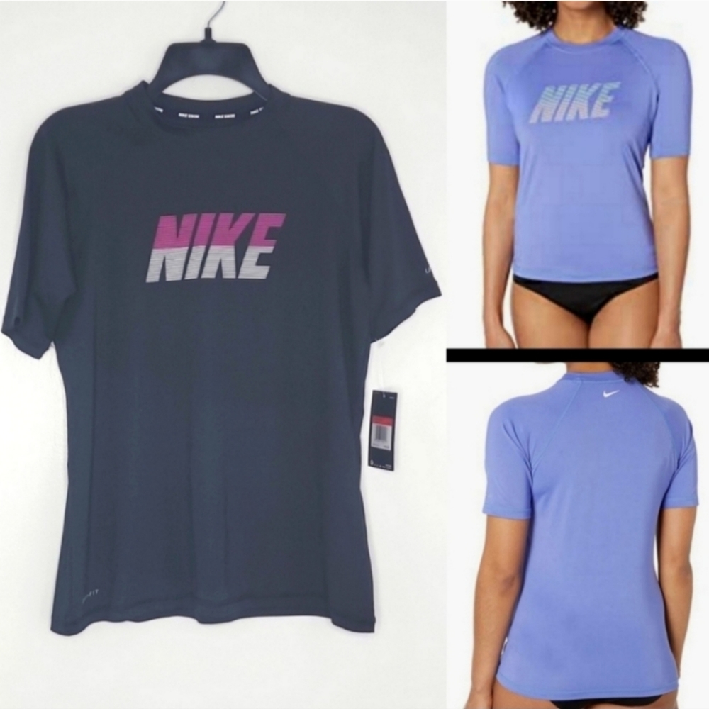Nike Women's UPF 40+ Short Sleeve Rashguard Swim Tee black new